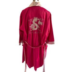 Vintage Reversible Dragon Embroidered Robe One Size Pink White Matching Belt